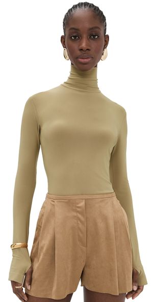 Norma Kamali Slim Fit Long Sleeve Turtle Top Camel XXS