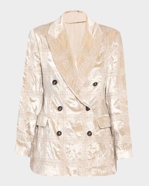 Pailette Prince Of Wales Shiny Velvet Double-Breasted Jacket