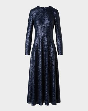 Sequined Stretch Jersey Long-Sleeve Midi Dress