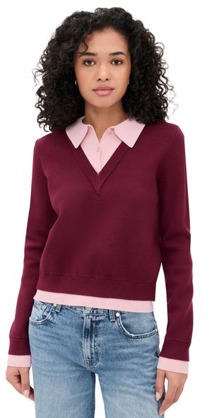English Factory Polo Sweater Burgundy/Pink S
