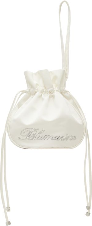 Blumarine SSENSE Exclusive White Satin Rhinestone Logo Pouch