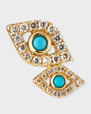 14k Gold Double Evil Eye Stud Earring (Single)