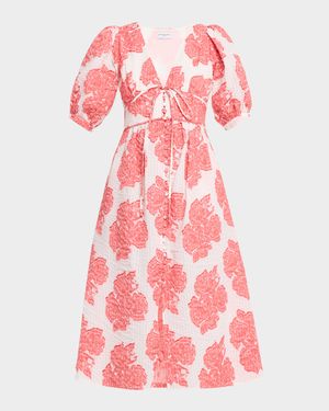 River Seersucker Fil Coupe Empire Midi Dress