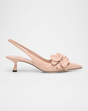 Amita Flowers Leather Slingback Pumps