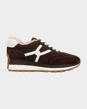 Valentina Suede Shearling Retro Sneakers