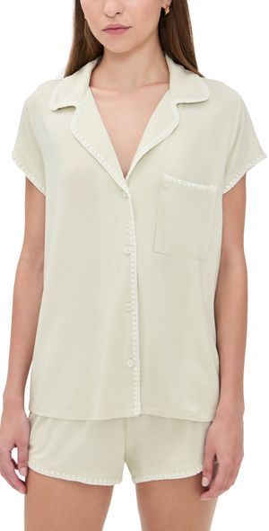 Eberjey Frida Shortie Pajama Set Mint Cream/Ivory S