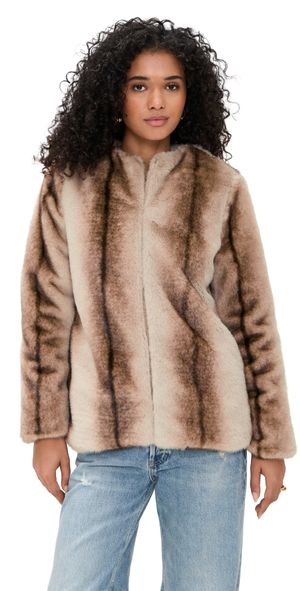 Line & Dot The City Faux Fur Jacket Brown Multi XS