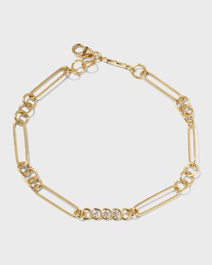 Yellow Gold Oval-Link Chain Bracelet with Diamond Section