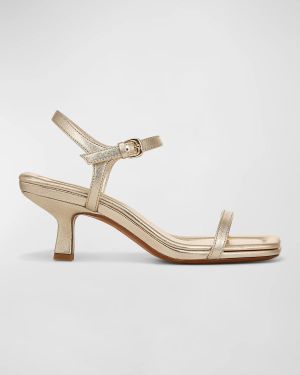 Coco Metallic Leather Kitten-Heel Sandals