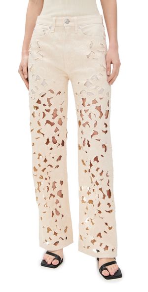 rag & bone Logan Wide Leg Floral Cutout Pants Ecru 29