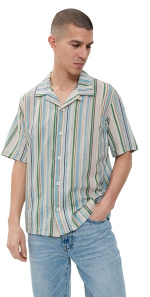 Howlin' Seersucker Cocktail Shirt Tropical Stripes M