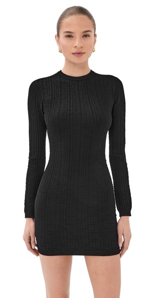 Balmain Monogram Bodycon Knit Short Dress Noir 36