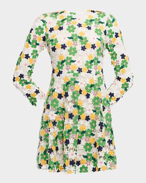 Maddox 3/4-Sleeve Floral Lace Mini Dress