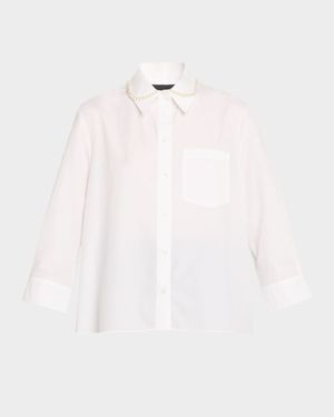 Embellished Cropped Masculine Button-Front Shirt