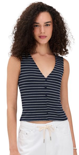 rag & bone The Knit Stripe Button Up Tank Navy Multi S