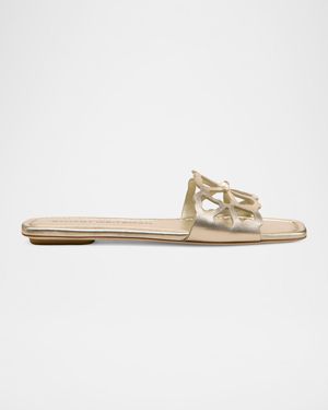 Jasmine Metallic Cutout Flat Slide Sandals