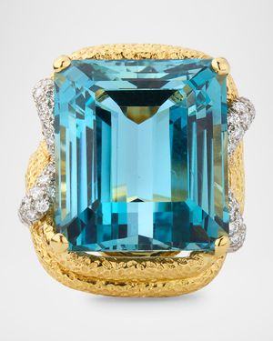 Estate 18K Yellow Gold Aquamarine & Diamond Ring
