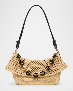 x Paula's Ibiza Ola Small Shoulder Bag in Raffia and Leather
