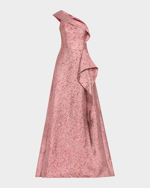One-Shoulder Metallic Jacquard Gown