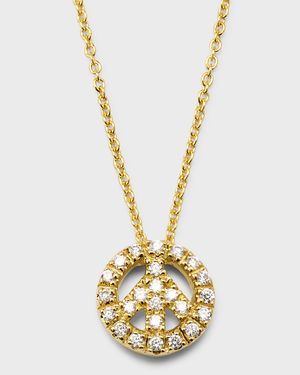 18K Yellow Gold Diamond Peace Sign Necklace