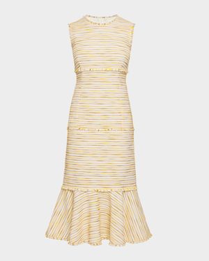 Sleeveless Striped Tweed Midi Dress