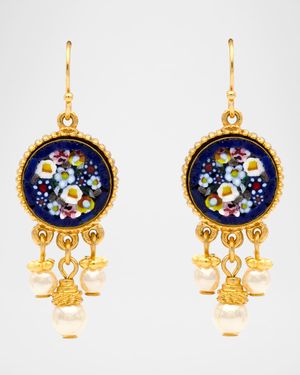 24k Gold-Plated Triple Pearl Pendant Earrings