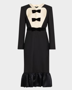 Bow Tuxedo Ruffle Midi Dress
