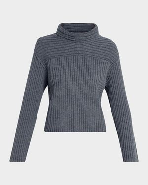 Wool Knit Long-Sleeve Turtleneck Top