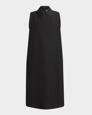 Mixed-Media Sleeveless Collared Midi Dress