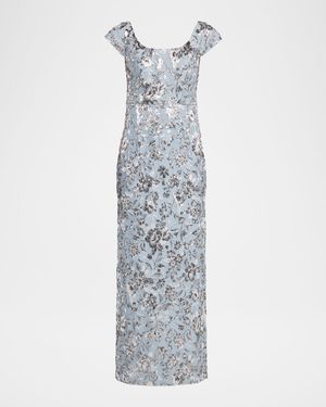 Metallic Floral Cloque Column Gown