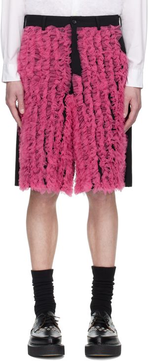 Comme des Garçons Homme Plus Black & Pink Wool Gabardine Medium & Nylon Tulle Shorts