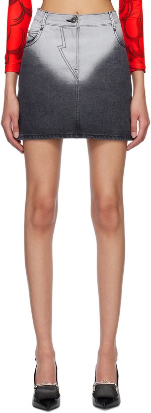 Pushbutton Black Brief-Washed Denim Miniskirt