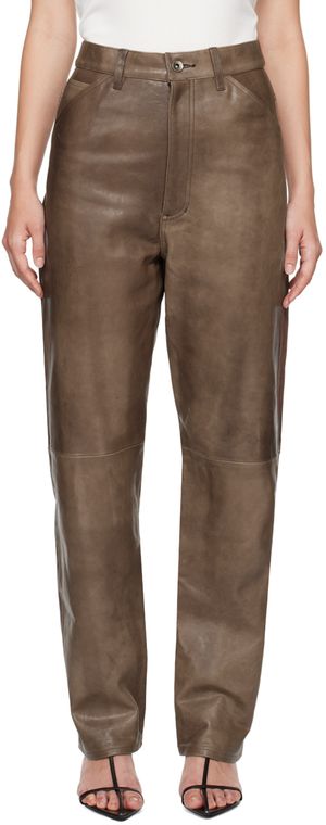 AURALEE Brown Heavy Lamb Leather Pants
