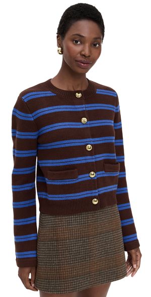 English Factory Striped Gold Button Cardigan Brown/Blue S