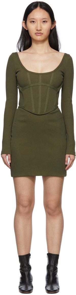 Dion Lee SSENSE Exclusive Khaki Rib Corset Mini Dress