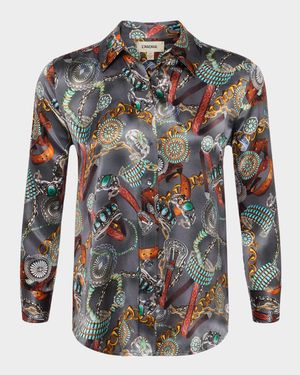 Dani Button-Front Silk Blouse