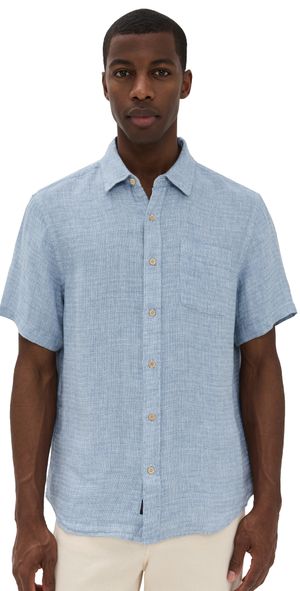 Faherty Palma Basket Weave Linen Shirt Blue XL