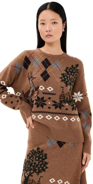 Monse Mixed Fair Isle Crew Neck Sweater Khaki M/L