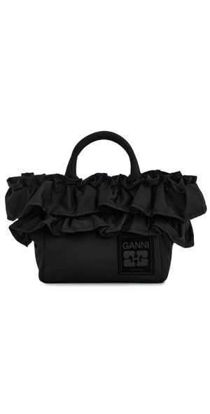 GANNI Mini Shopper Ruffle Bag Black One Size