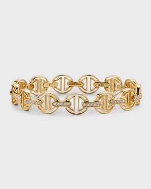 18K Yellow Gold Small Link MMV Bracelet with Diamonds