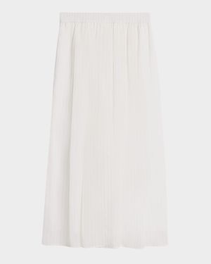 Pinstripe Cotton Gauze Midi Pull-On Skirt