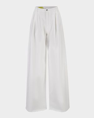 Pleated Wide-Leg Denim Trousers