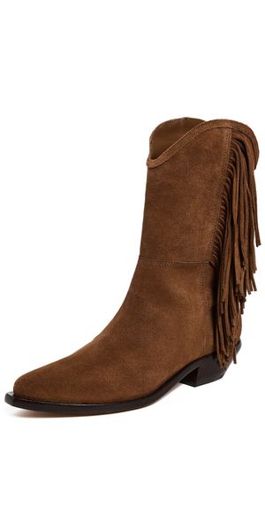 Schutz Tess West Fringe Boots Pecan Brown 6