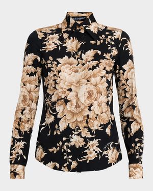 Rose Cretonne Charmeuse Button-Down Shirt