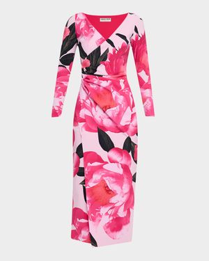 Ruched Floral-Print Bodycon Midi Dress
