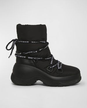 Resile Puffy Nylon Lace-Up Booties