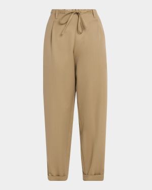 Pleated Straight-Leg Drawstring Trousers