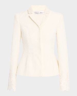 Embroidered Boucle Peplum Suit Jacket