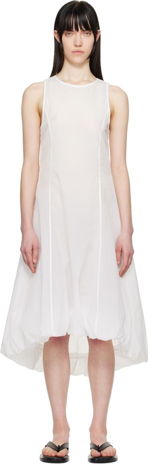 AMOMENTO White Sheer Volume Midi Dress