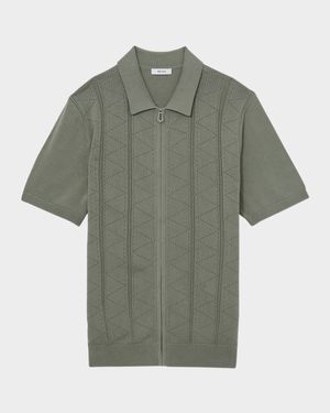 Men's Tay Pointelle Knit Full-Zip Polo Shirt